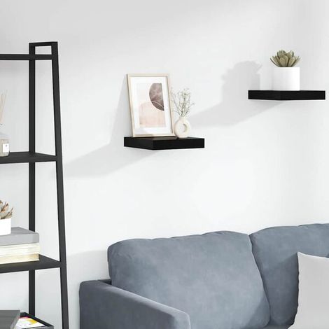 Étagère murale flottante en MDF noir brillant 23 x 23,5 x 3,8 cm (1/5)
