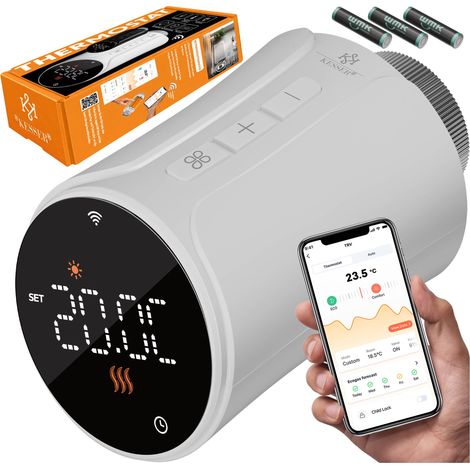 KESSER® Termostato per radiatore WiFi - per 2 radiatori, rotondo, bianco (1/5)