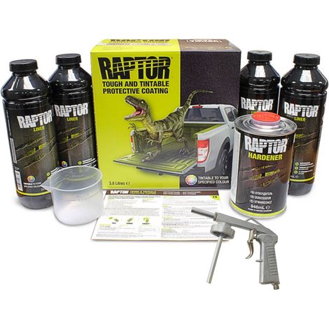 Kit de revêtement Raptor teintable 4 bouteilles 711 ml – Durcisseur 946 ml et pistolet inclus – Résistant aux UV et à la corrosion – U-Pol (1/2)