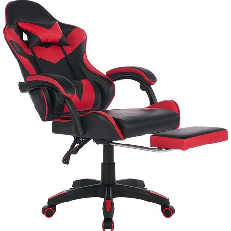 Chaise de gaming ergonomique pivotante à 360°, design course, fauteuil de bureau à dossier haut en cuir, chaise de travail réglable en hauteur avec repose-pieds, appui-tête et soutien lombaire pour bu (1/5)