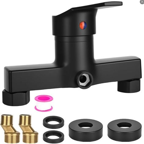 Robinet de douche monocommande pour montage mural en saillie avec noyau de valve en céramique - Robinet chromé avec bec G ½ pour salle de bain (noir) (1/5)
