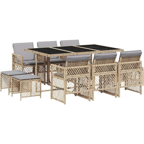 vidaXL Set da Pranzo da Giardino 11 pz con Cuscini Beige in Polyrattan (1/5)