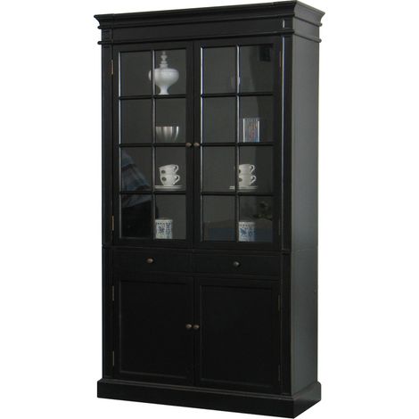 Amaretta Vitrinenschrank 2-türig Breite 110 cm, Höhe 200 cm schwarz antik patinert.