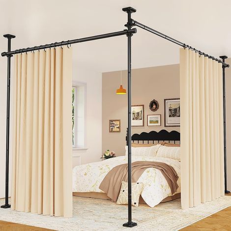 Séparateur de pièce sans perçage – Tringle à rideaux autoportante, hauteur (122 à 305 cm) et largeur (70 à 177 cm), réglable, paroi de séparation stable en acier inoxydable pour chaque pièce (1/5)