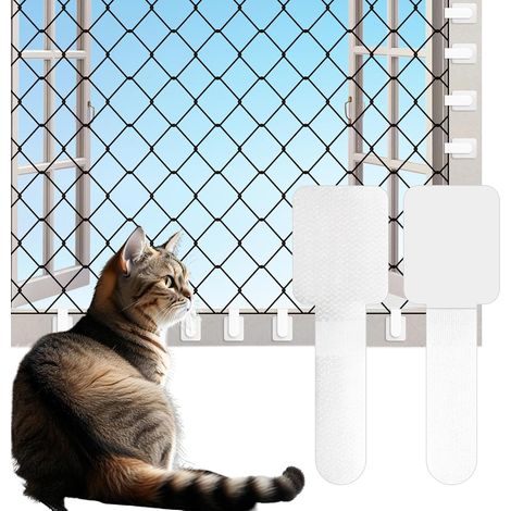 100 Pièces Filet pour Chat pour Balcon Protection Fenetre Chat sans Percer Outdoor Adhesive Hooks Fixation pour Filet de Balcon pour Chats Crochet Fixation Filet Chat (sans Filet de Chat) (1/5)