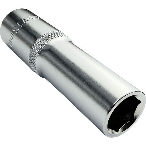 Douille de Vissage - Profonde/Rallongée/Longue - 1/2x13mm - pour Clé/Cliquet Manuelle/Pneumatique - Corps Cylindrique - Hexagonale/6 Pans Allen - en Acier CR-V - Couleur Argent