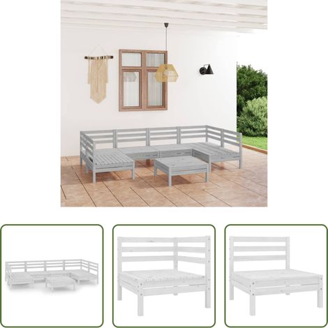 Holzsofa - 7-tlg. Garten-Lounge-Set Weiß Massivholz Kiefer (1/5)
