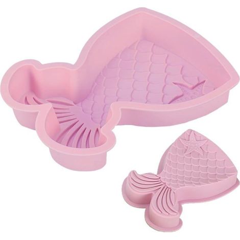 Moule à Gâteau Sirène,Rose Grand Mould Silicone Pate a Sucre Moule Gateau 3D Moules Forme Queue Sirène Grand Fondant Moule (1/4)