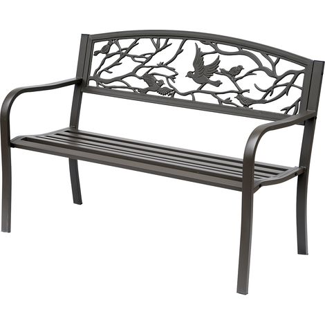 Outsunny 3-Sitzer Gartenbank, rustikal-schicker Stil für den Außenbereich, 127x60x85 cm, braunes, korrosionsbeständiges Epoxidmetall, für Balkon, Terrasse und Patio.