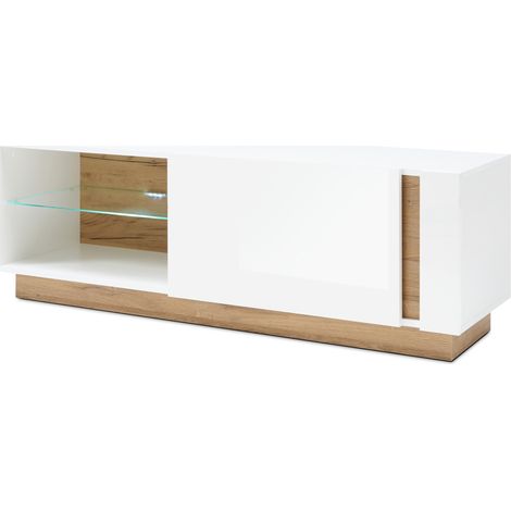 Lowboard mit LED-Beleuchtung CELLE-61 in weiß Glanz und Grandson Oak Eiche Nb., B/H/T ca. 138/46/40 cm (1/5)