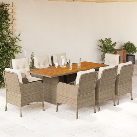 Salon de jardin 9 pièces avec coussins, poly rotin beige et marron, table 190 x 80 cm - PANGIVO (1/5)