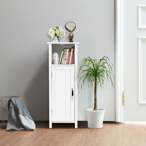 Armoire de Salle de Bains avec Etagère Réglable en Hauteur et 1 Porte pour Toilettes en Bois 30x30x80cm Blanc (1/3)