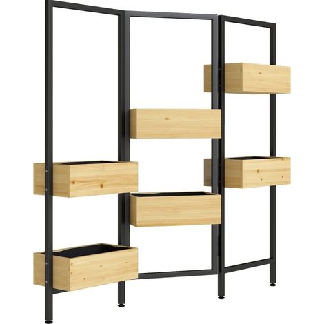 Jardinière sur pied avec treillis pliable et 6 bacs, séparateur de pièce en métal et bois pour intérieur et extérieur, style décoratif - CHICFURN (1/5)