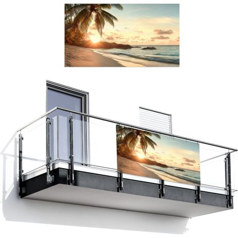 PANTALLA DE PRIVACIDAD PARA BALCÓN Playa - Palmeras - Océano - Puesta de sol 200x110 (1/4)
