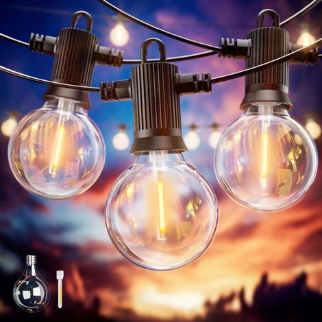 13 ampoules, guirlande lumineuse extérieur G40, étanche IP65, lumière chaude 2700K, pour pergola, mariage, jardin (1/5)