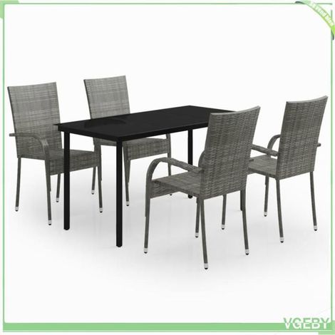 Ensemble de salle à manger de jardin - FAFEICY - 3099391 - 5 pièces - Résine tressée gris/noir - Table 140x70x74 cm (1/5)