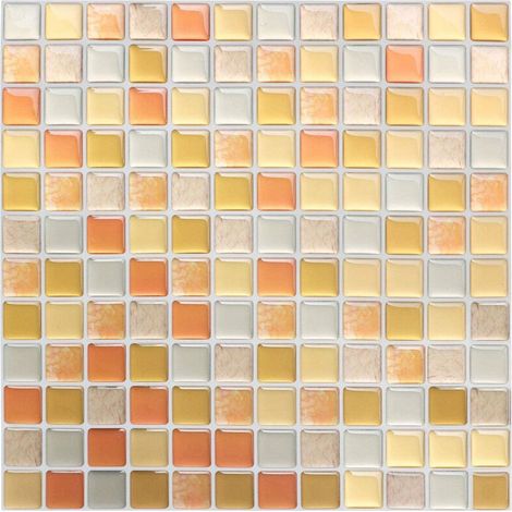 Papier peint autocollant imitation mosaïque jaune, 24 x 24 cm