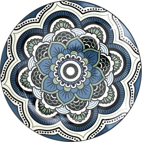 Lot de 6 Assiettes Plates "Mandala" 26cm Bleu (1/4)