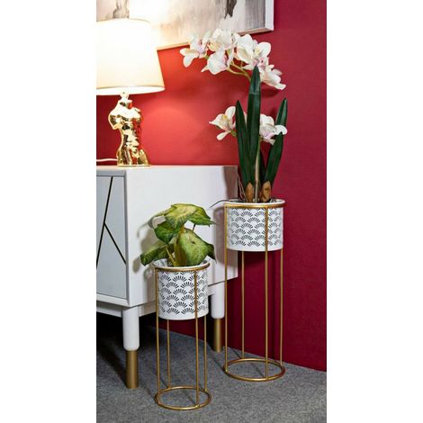Dmora - Oggettistica Bessude, Complemento d'arredo, Articolo decorativo, Accessorio d'arredo, 17x17 h46 cm, Bianco e Oro