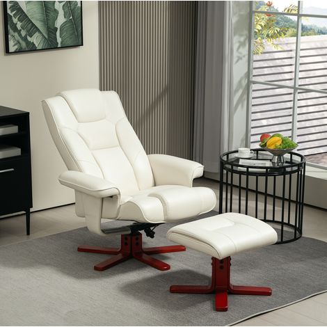 Sillón relax con reposapiés 84x84x104 cm blanco crema en cuero sintético reclinable y balancín (1/5)
