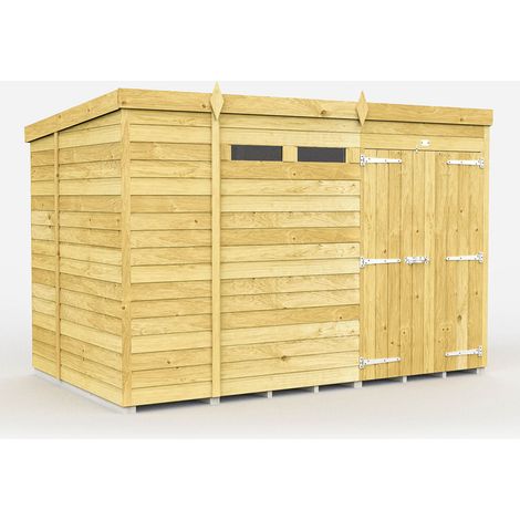 10 x 7 Feet Pent Security Shed - Double Door - Wood - L214 x W302 x H201 cm