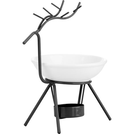 Brûleur d'huiles essentielles en céramique et acier inoxydable, forme cerf, noir - Décoration intérieure élégante (1/5)