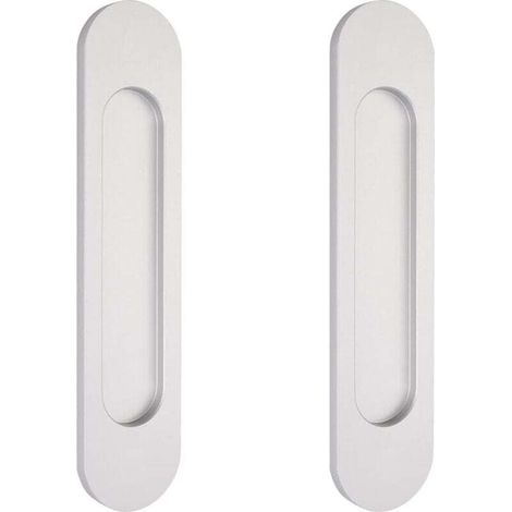 2 poignées de porte coulissantes ovales argentées de 15 cm autocollantes, poignées de porte affleurantes en aluminium, pour portes de grange coulissantes, fenêtres et placards sans perçage