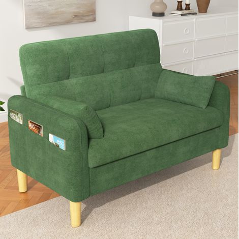 Canapé droit 2 places 119x78x85 cm en tissu chenille vert, avec rangement, pour salon FloraGrace (1/5)