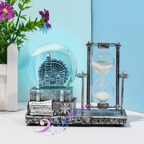 Boule À Neige Musicale Led - Boule De Décoration De Noël Avec Sablier Rétro Et Tour En Cristal - Pour Salon Chambre Et Bureau - 1 Pièce (1/5)