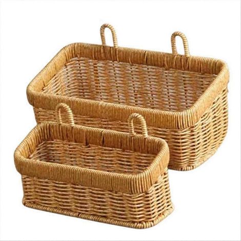 Set aus 2 geflochtenen, wandmontierten Aufbewahrungskörben mit dekorativen Griffen (1/5)