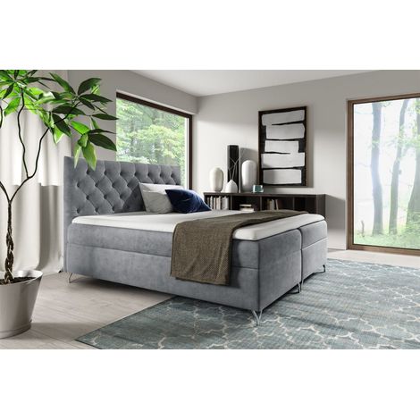Boxspringbett Schlafzimmerbett AMBRE 200x220cm in Stoff Fresh Grau (1/2)