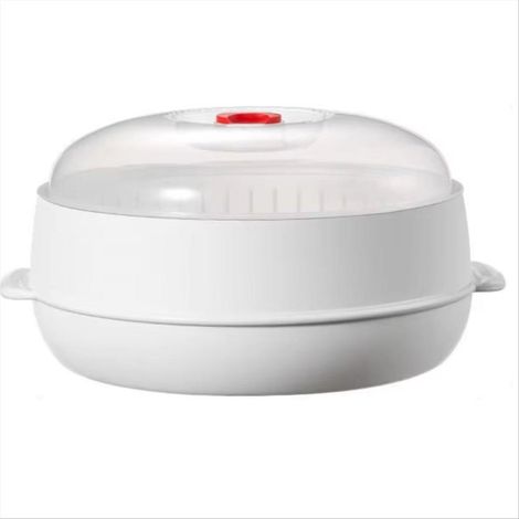 Cuiseur vapeur multifonctionnel pour micro-ondes avec couvercle, idéal pour la cuisson à la vapeur de raviolis, légumes, bacon et fruits de mer. (1/5)