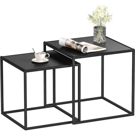 Tables Gigognes Carrées en Acier Noir Set de 2 pour Salon Design Moderne 40 cm et 35 cm Tables de Centre Élégantes (1/5)