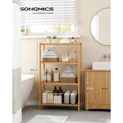 Étagère de Rangement en Bambou, Meuble à Chaussures à 4 Niveaux, 60 x 26 x 100 cm, pour Entrée, Salle de Bain, Balcon, Naturel, Bambou (1/5)