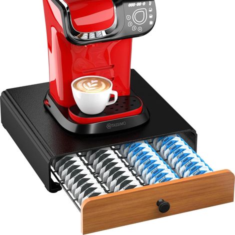 64 Capsules Porte-Capsules pour Tassimo, Tiroir Métal, Distributeur, Support Capsule de Café, Tiroir Étagère Empilable pour le Stockage Noir