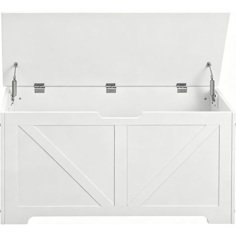 CHICFURN Banco de almacenaje 100x40x47 cm de madera blanca con arcón oculto para entrada (1/5)