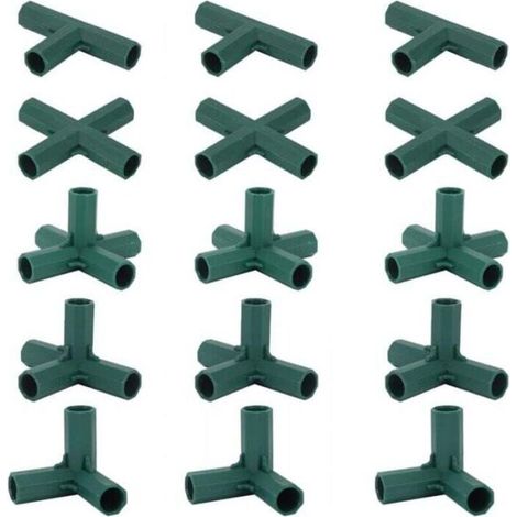 Lot de 15 connecteurs de cadre de serre 16 mm – 5 types de connecteurs pour construction de serre – Plastique résistant aux chocs (1/5)