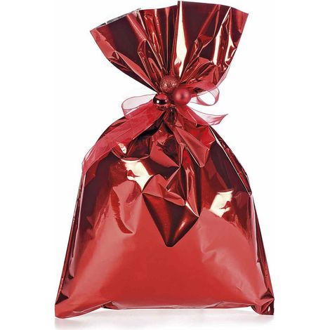 Busta a sacchetto regalo metallizzata rosso lucido. Ideale per confezioni regalo, set da 50 pezzi, cm 25 x 40 H
