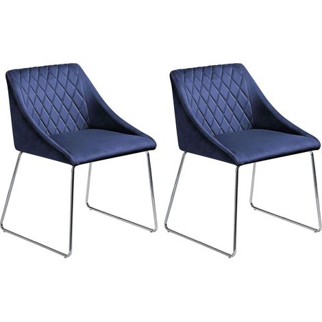 Set of 2 Dining Chairs ARCATA Velvet Navy Blue