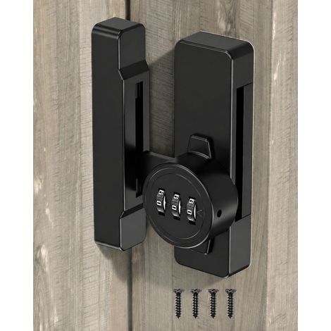 Verrou pour porte coulissante, serrure de placard sans clé à combinaison 3 chiffres, loquet en alliage de zinc pour garde-manger, installation possible à 90 ou 180 degrés(lot de 1, noir) (1/5)