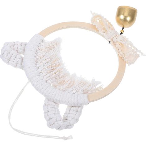 Clochette décorative artisanale en forme de chat avec motif tressé, idéale pour la décoration murale. (1/5)