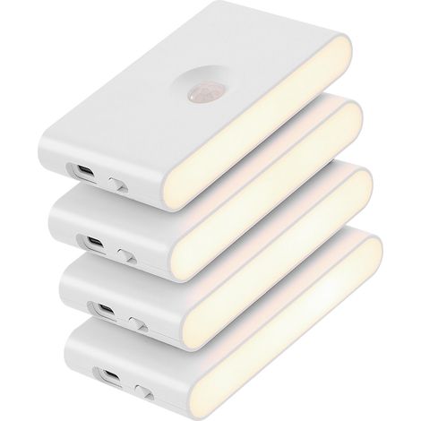 Lot de 4 veilleuses rechargeables avec détecteur de mouvement et capteur du crépuscule à l'aube, lumière LED blanc chaud, design sans fil, lampe murale pour chambre à coucher, salle de (1/5)