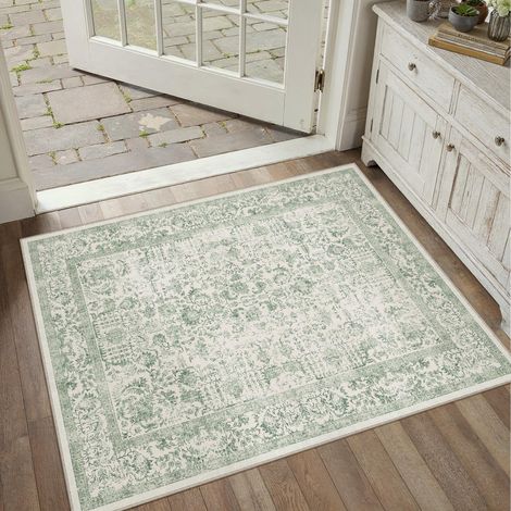 Vintage Tapis Entree 60x90cm Vert Lavable en Machine Rug Petit Rugs,Antidérapant Chambre Enfant Carpets,Descente de Lit,Cuisine,Interieur Doux Poil Ras Carpet,Salle de Jeux (1/5)
