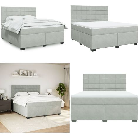 vidaXL Boxspringbett mit Matratze Hellgrau 180x200 cm Samt (1/5)