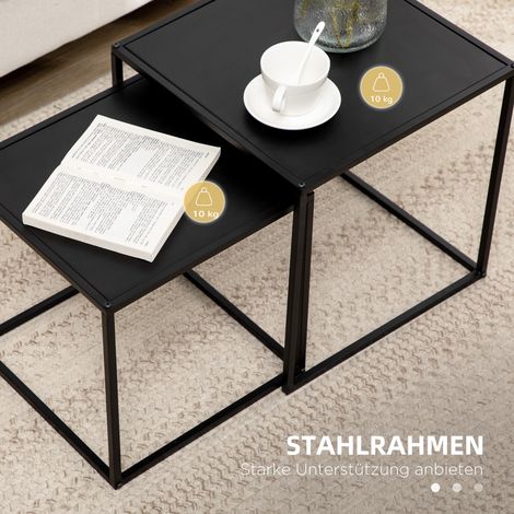 Table basse d'appoint 2 pièces, design moderne, pieds en acier, charge max 10 kg, noir, 120x59x45 cm, pour salon (1/5)