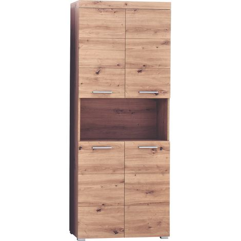 AmandaMando Bad Hochschrank 4 Türen, 1 offenes Fach Eiche Dekor.