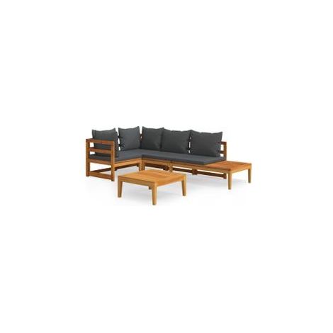 Salon de jardin 4 pcs avec coussins gris foncé Bois d'acacia (1/5)