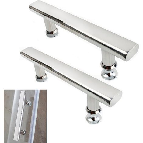 Lot de 2 poignées de porte - Poignée de porte de douche - Boutons de porte de salle de bain - Forme plate - Entraxe de 145 mm - Pour porte de douche en verre - Acier inoxydable (1/4)