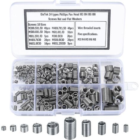200 Stück selbstschneidende Gewindeeinsätze, Gewindeschrauben aus Edelstahl, selbstschneidende Gewindemuttern M3, M4, M5, M6, M8 für Schraubenreparaturen