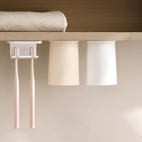Set mit 2 magnetischen Mundbechern (weiß + khaki), kein Bohren erforderlich, für Badezimmer, Reisen oder Camping